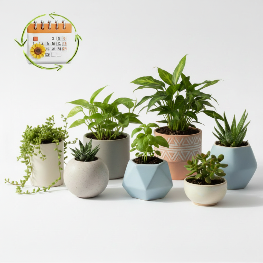 Mini Plant & Ceramic Pot, Monthly Subscription & Free Shipping