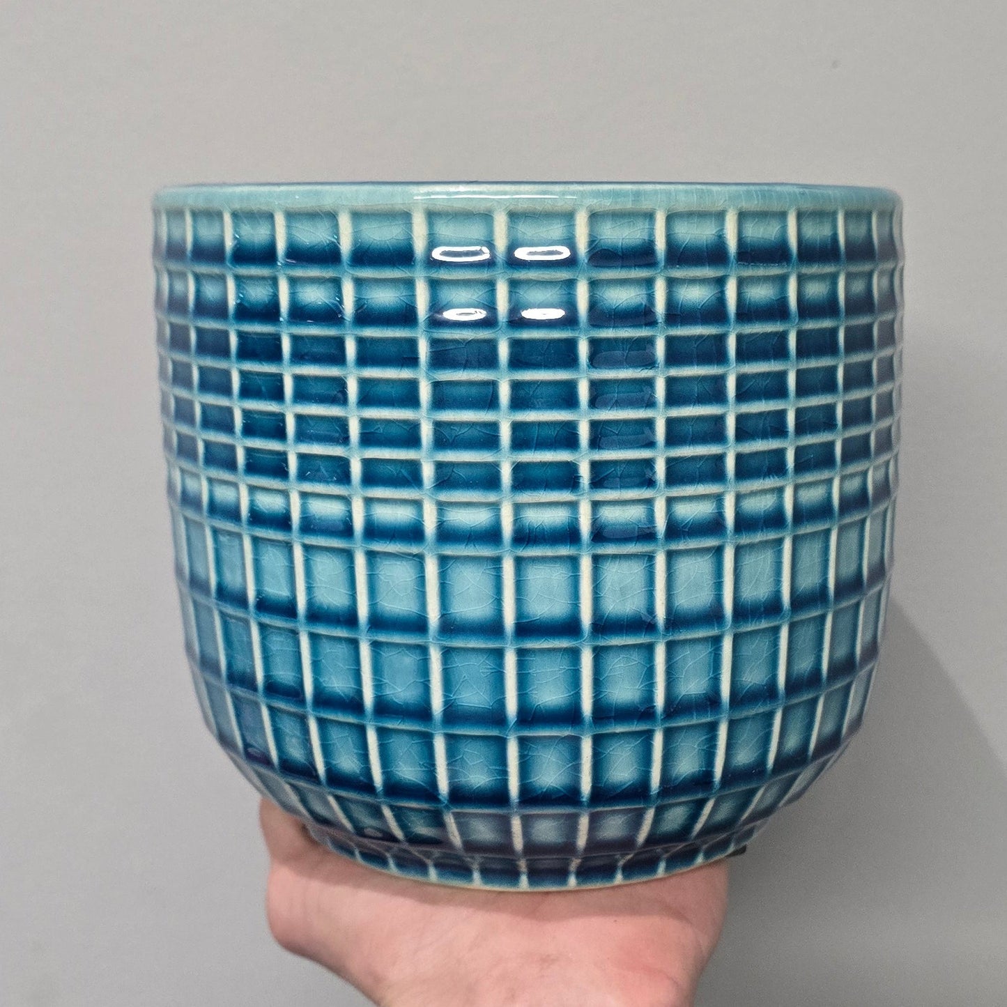 Ceramic Blue Grid Pots