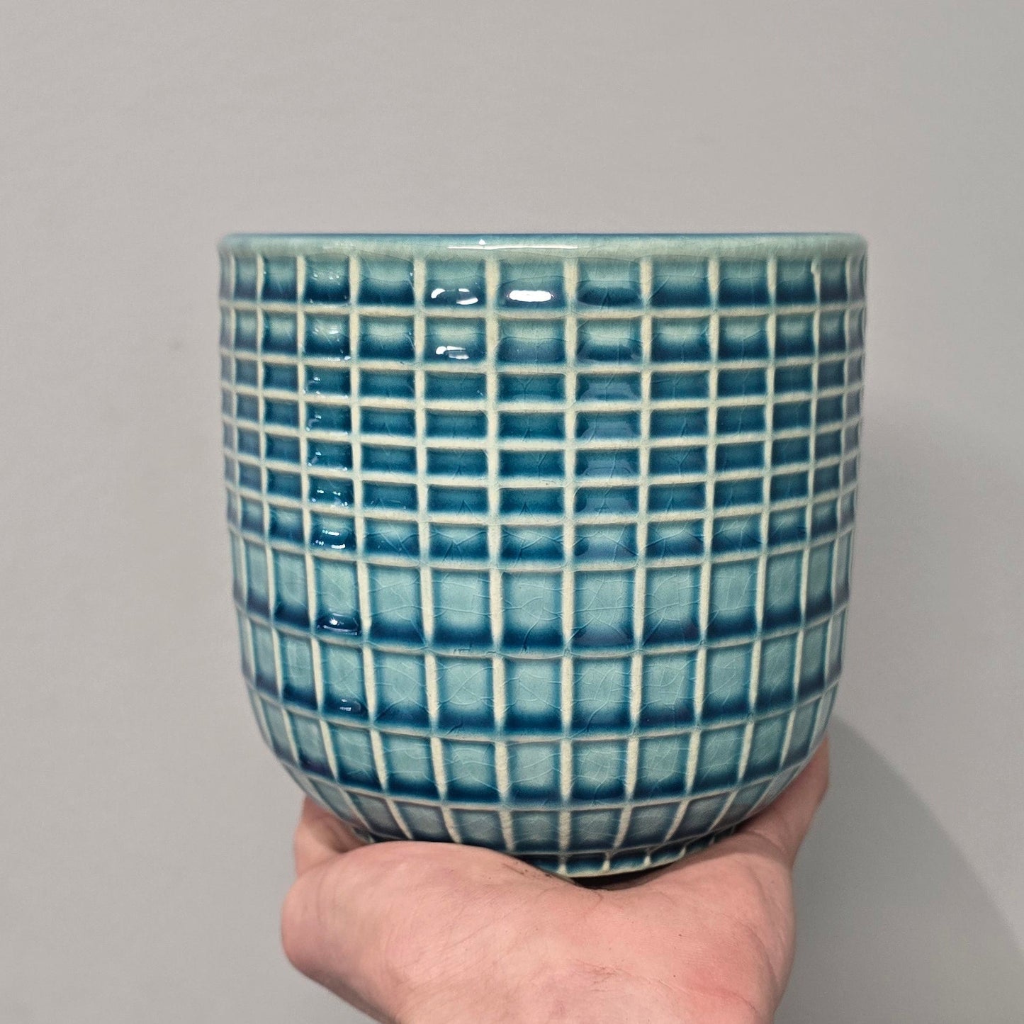 Ceramic Blue Grid Pots